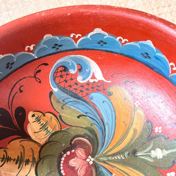 Norwegian Beer Bowl Antique Wood Vintage Norway Folk Art Hand Painted Rosemaling - Picture 6 of 8